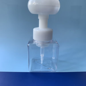 Foaming hand soap dispenser for children. 250 ml bottle, clear with white top. Refillable.