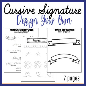 Cover featuring images contained in the template for sale. Images are about how to create your own cursive signature.
