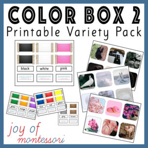 Cover of the downloadable content of Montessori Color Box 2, tablets, images, and templates.